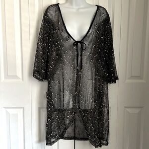 Papa From Vancouver Black/White Cotton Blend Beach Cover Up/Cardigan Top Sz S/M